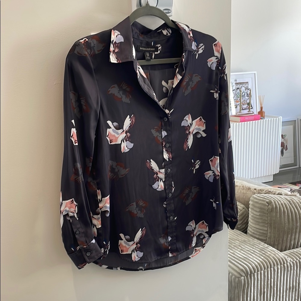Black Floral Button-Up Blouse